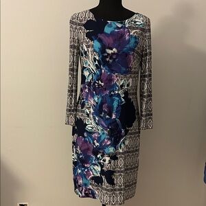 Vince Camuto Blue and Purple Floral and Geometric Dress